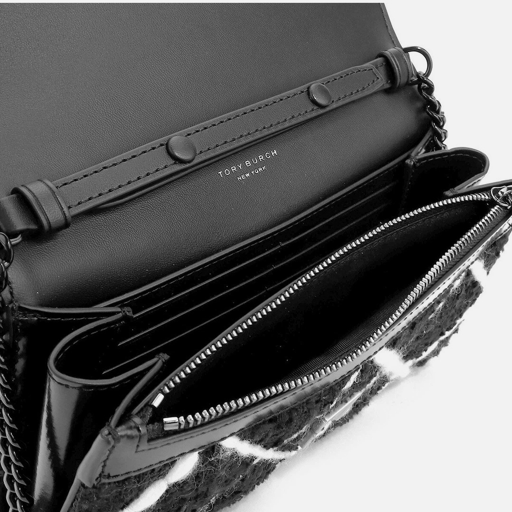 Tory Burch Willa Black and White Tweed Crossbody Flap Bag - Picture 9 of 11